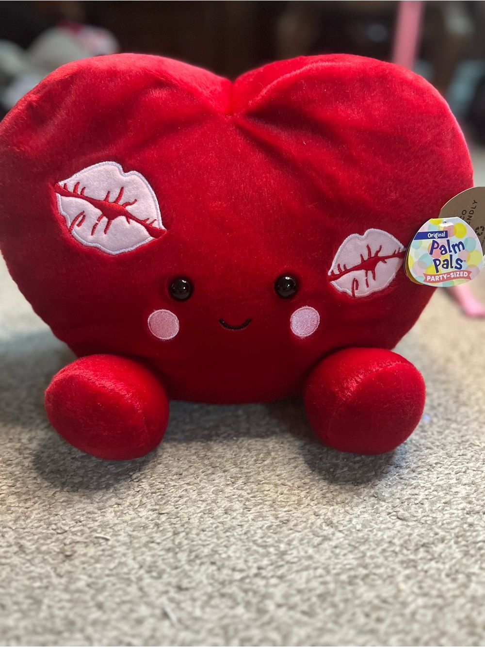 Large Red Heart palm pal Plush Toy - Cute Kissing Lips Design